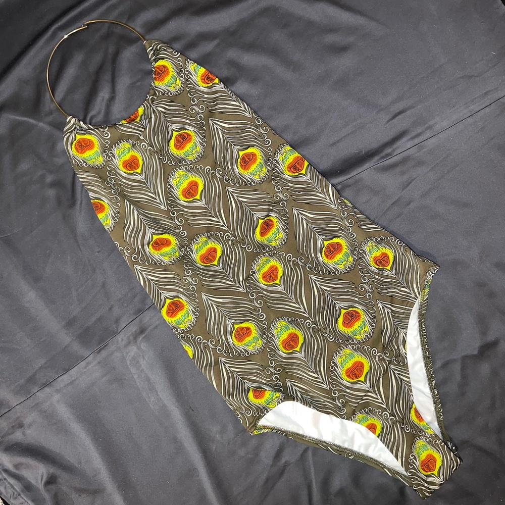 l * space Peacock Print One Piece Swimsuit, NWT